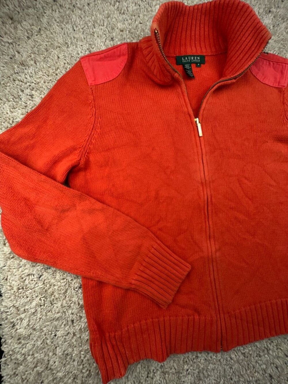 Lauren Ralph Lauren Women’s Sweater Orange Full Zip Medium Cotton Accents Knit - Picture 13 of 15